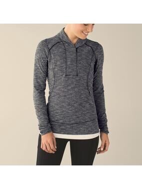 Lululemon Think Fast Pullover 1/4 Zip Gray Black‎ Running Top Womens 6